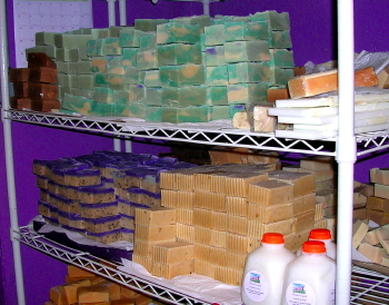 Soaps Curing on Shelves ready for Bulk and Wholesale size orders.